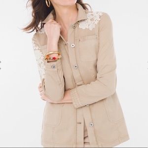 EUC Chico’s Lace Applique Utility khaki jacket